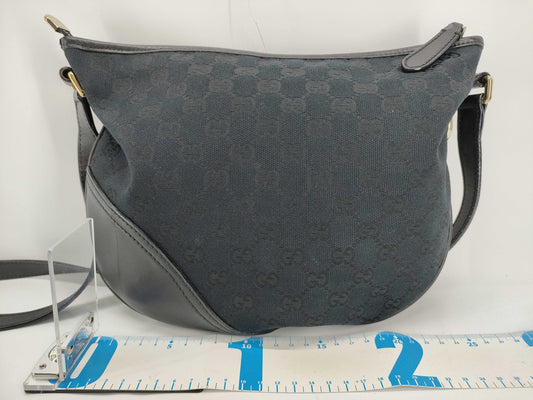 GUCCI GG Canvas Shoulder Bag, Black, Interlocking Pattern