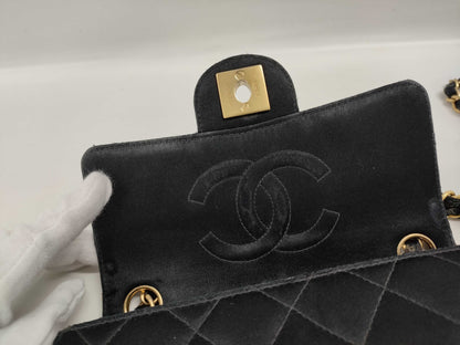 CHANEL Matelasse Satin Chain Turnlock Black Shoulder Bag