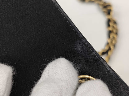 CHANEL Matelasse Satin Chain Turnlock Black Shoulder Bag