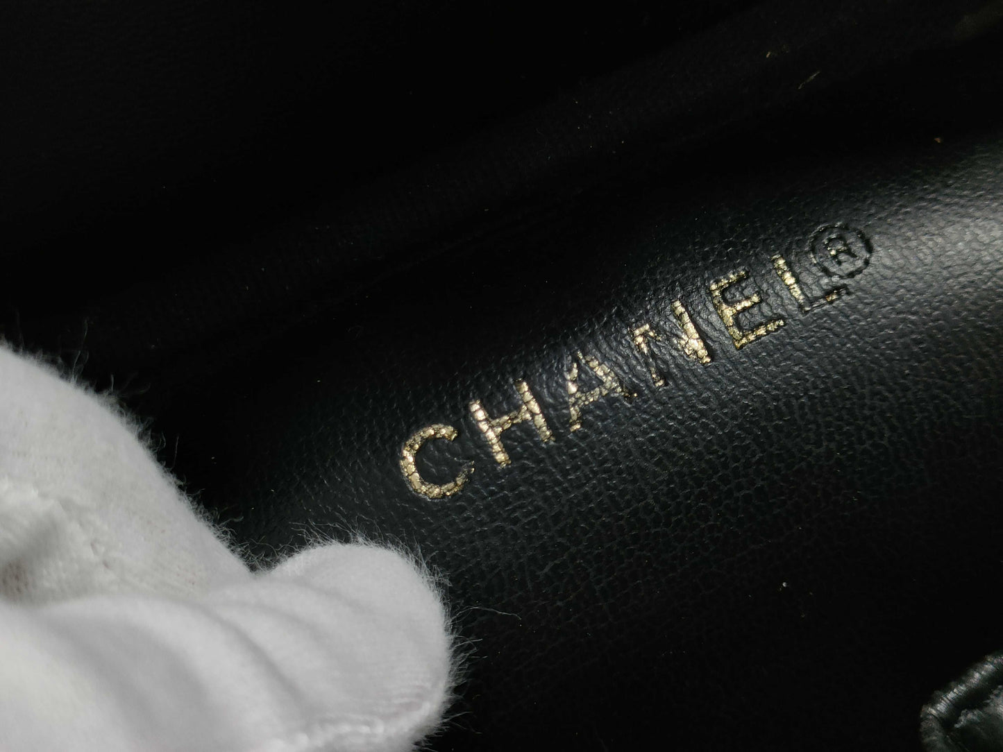 CHANEL Caviar Skin Pouch Coco Mark Black Vanity Bag