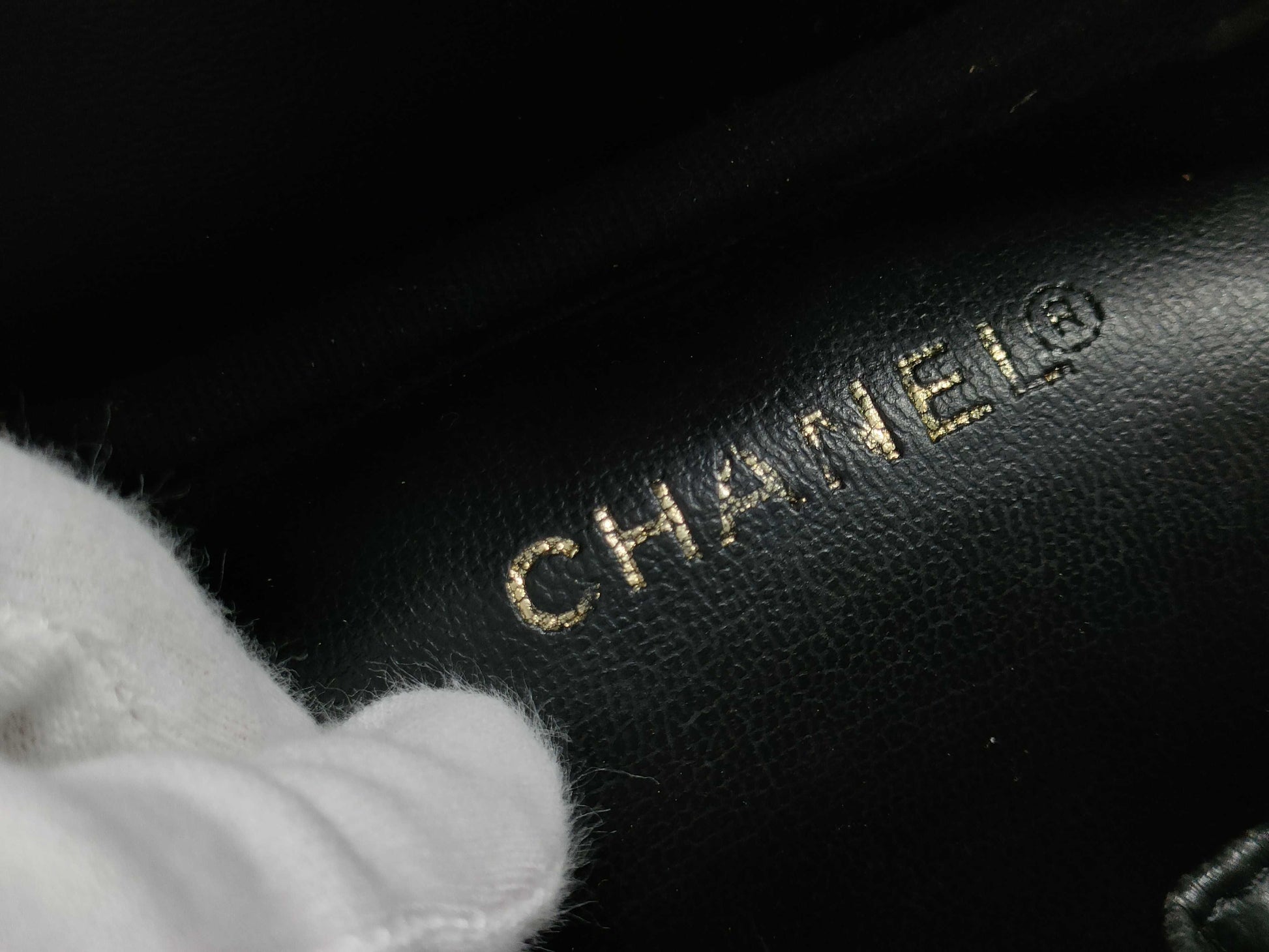 CHANEL Caviar Skin Pouch Coco Mark Black Vanity Bag
