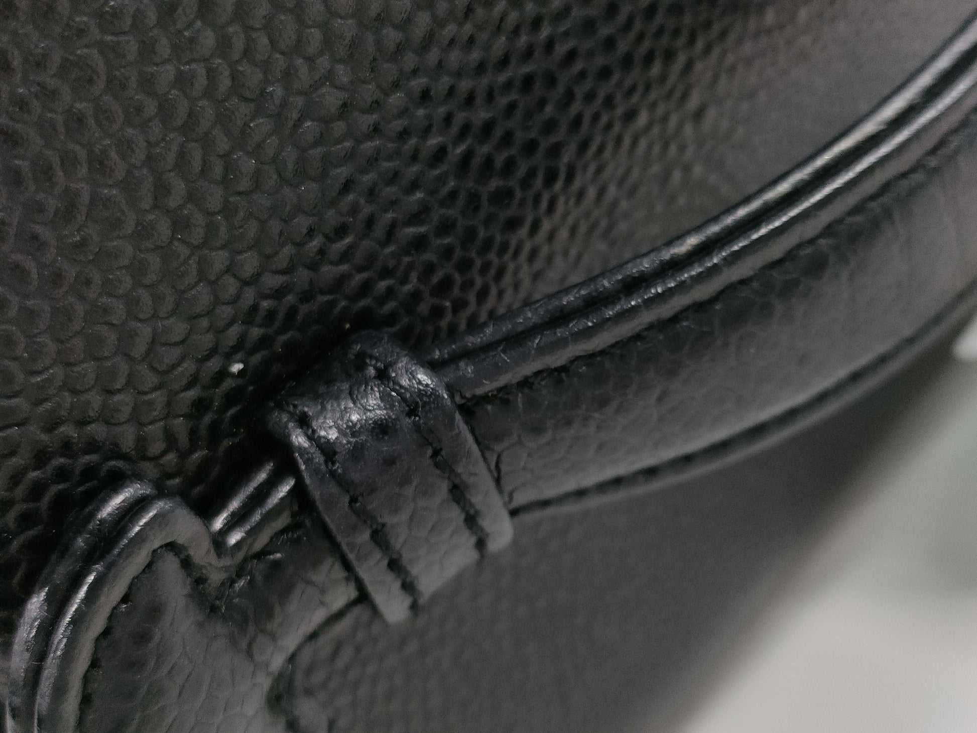 CHANEL Caviar Skin Pouch Coco Mark Black Vanity Bag