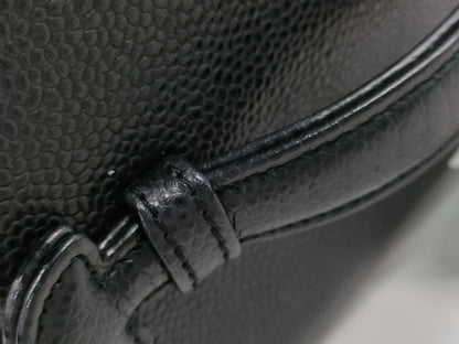 CHANEL Caviar Skin Pouch Coco Mark Black Vanity Bag