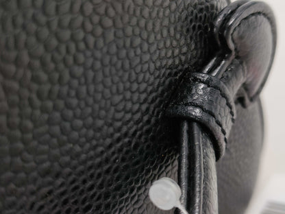 CHANEL Caviar Skin Pouch Coco Mark Black Vanity Bag