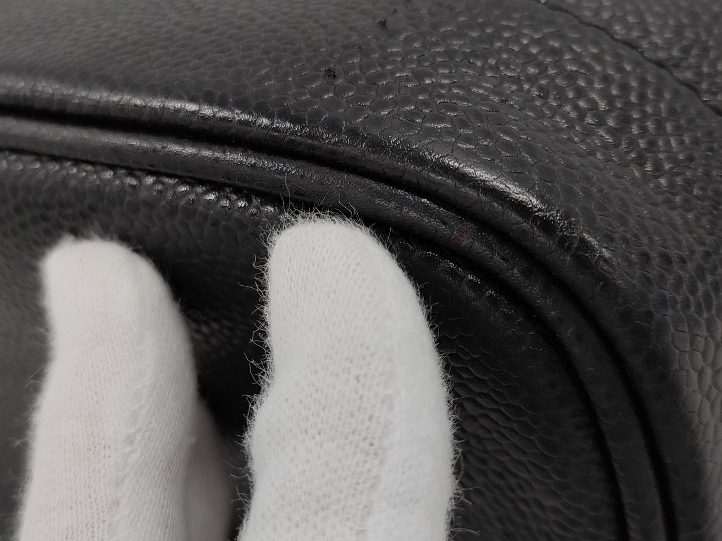 CHANEL Caviar Skin Pouch Coco Mark Black Vanity Bag