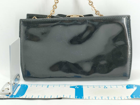 Salvatore Ferragamo Vara Chain Shoulder Bag in Black Enamel