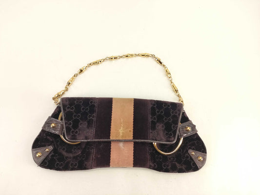 GUCCI Bamboo Gucci GG Suede Bamboo Shoulder Bag Shoulder Bag