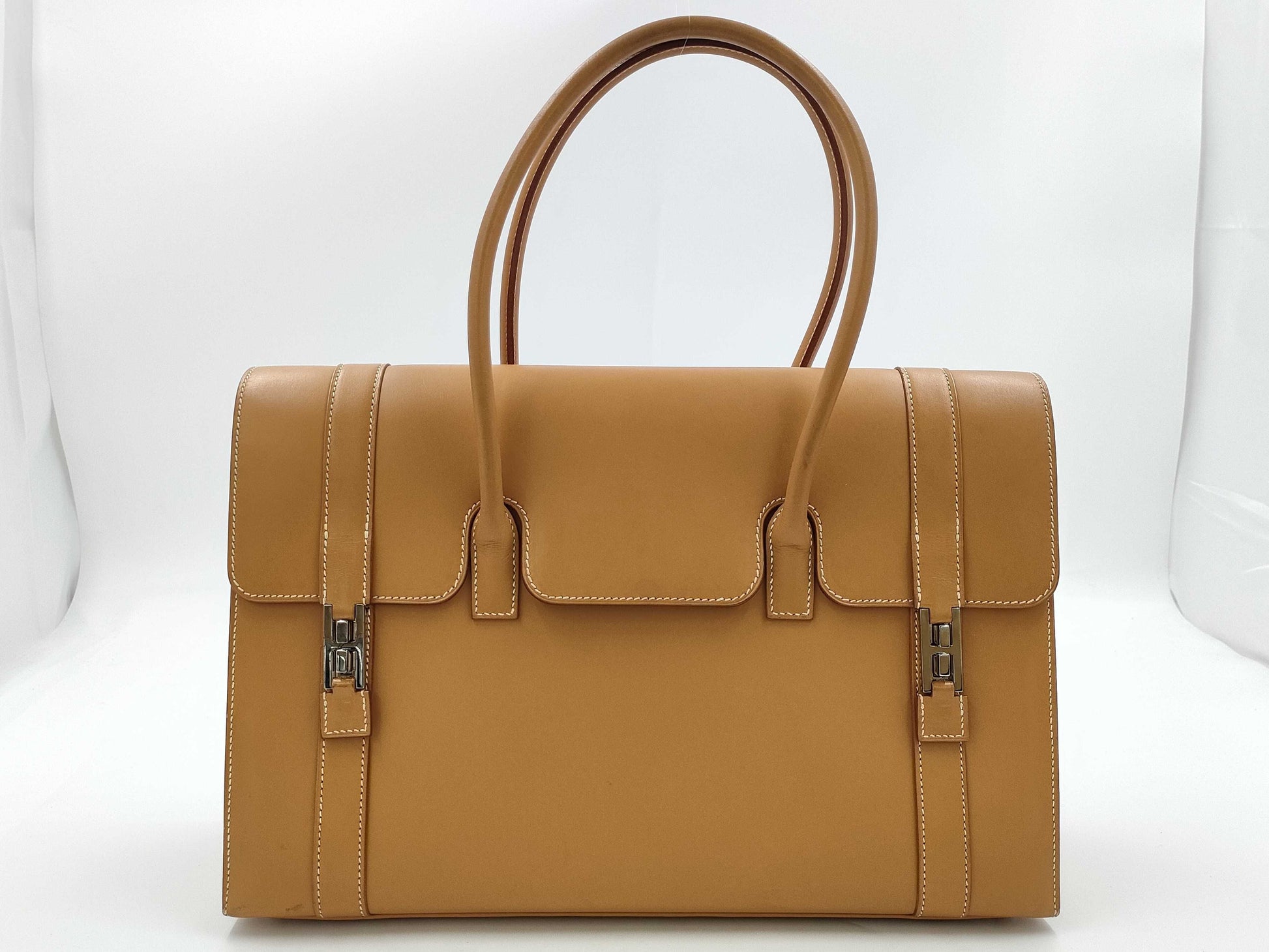 HERMES Drag II Handbag Box Calf □D Natural Handbag