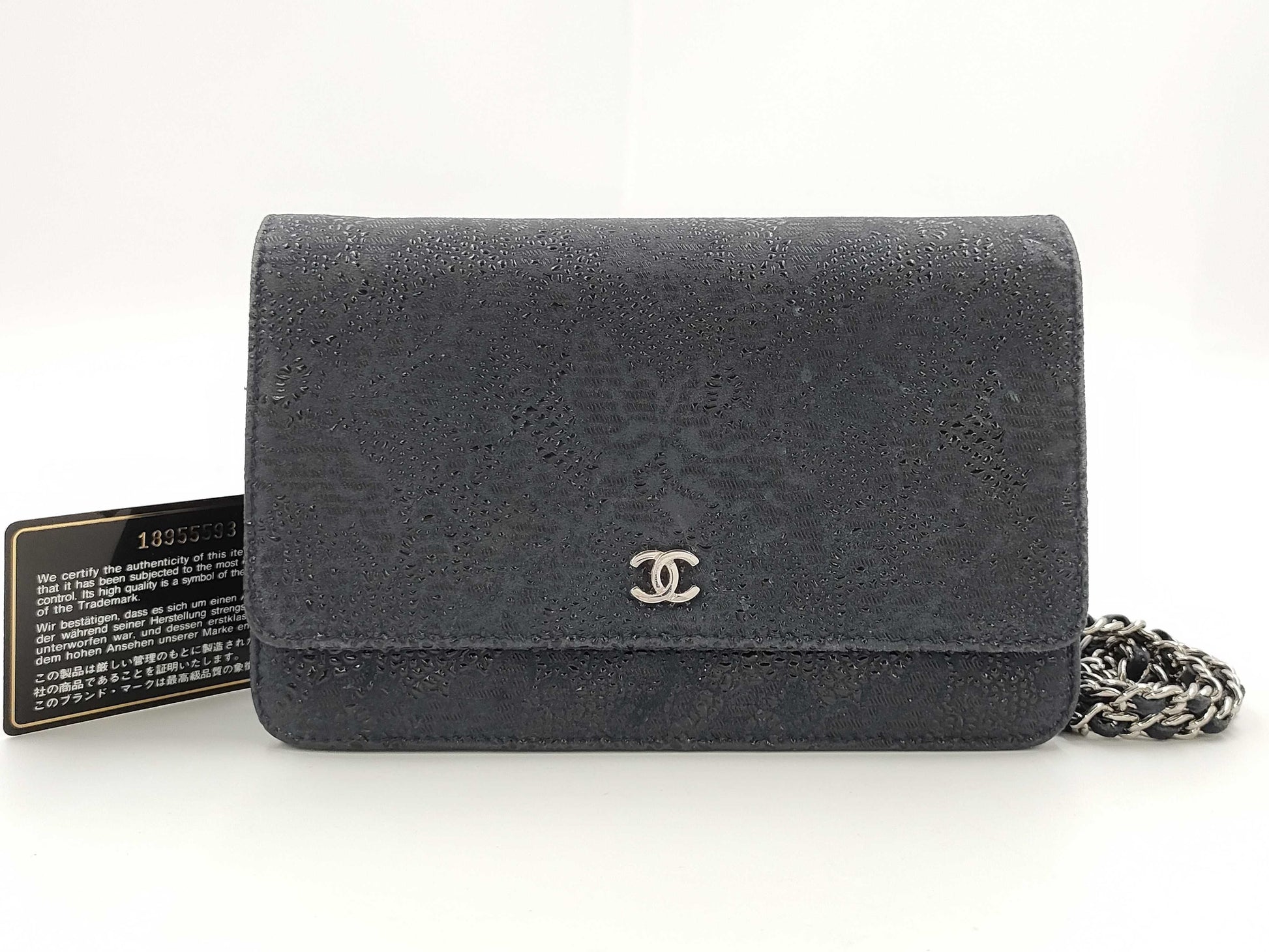 CHANEL Suede Navy Chain Wallet 18 Series Shoulder Bag