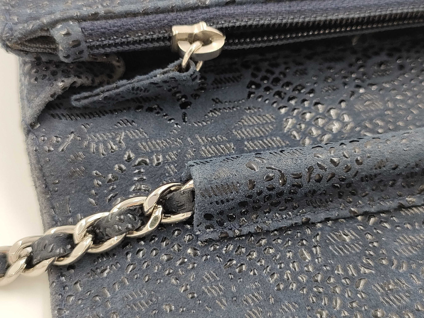 CHANEL Suede Navy Chain Wallet 18 Series Shoulder Bag