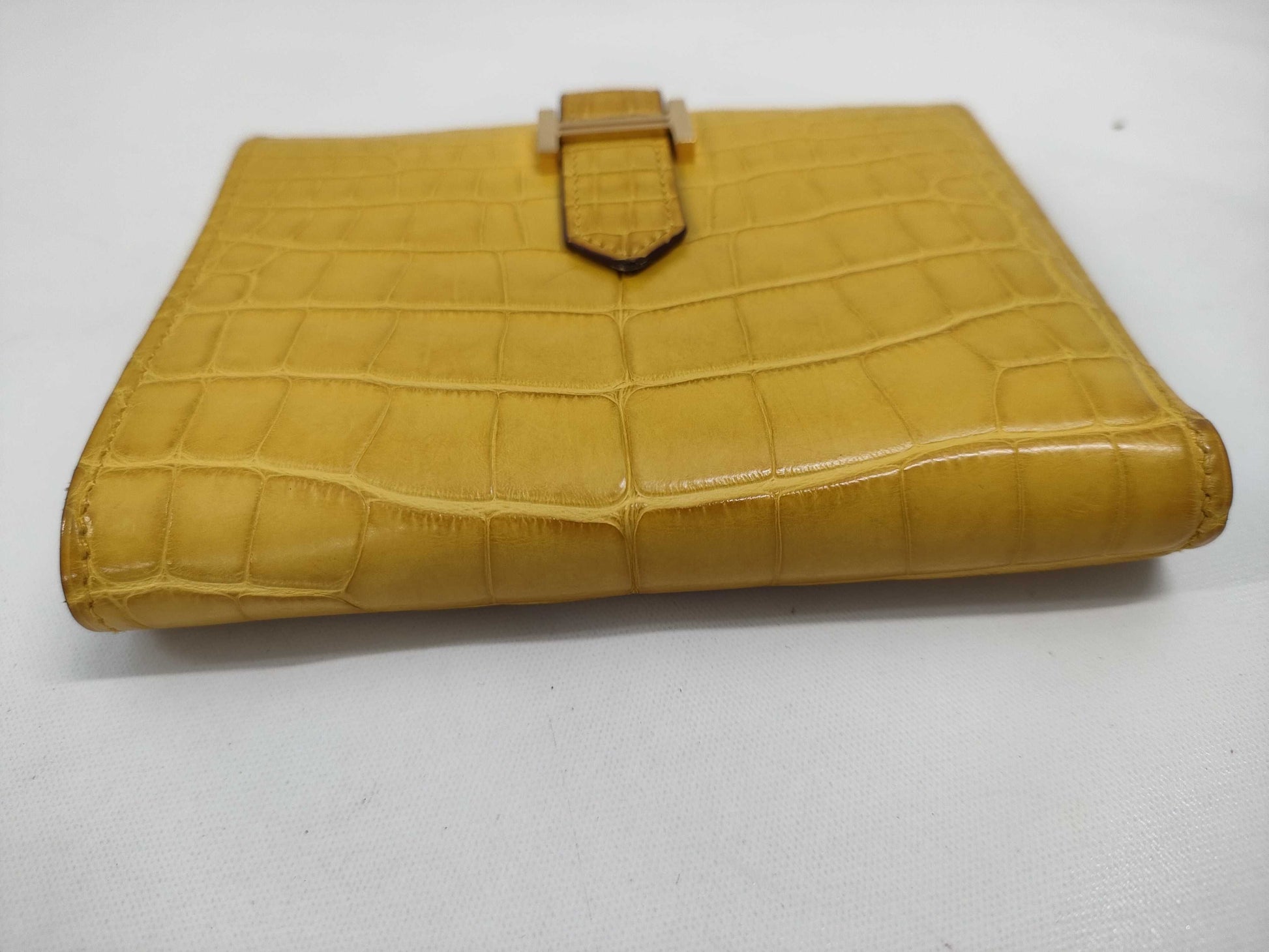 HERMES Bearn Compact Alligator Wallet, Yellow, G Hardware, Y Stamp