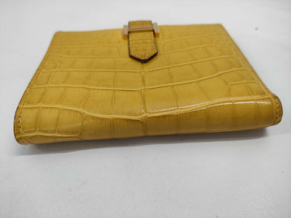 HERMES Bearn Compact Alligator Wallet, Yellow, G Hardware, Y Stamp