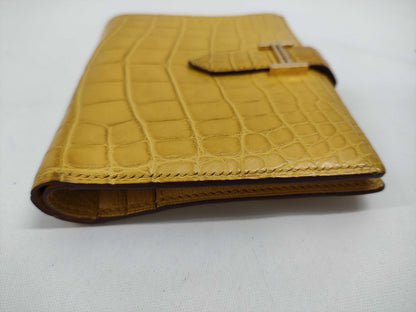HERMES Bearn Compact Alligator Wallet, Yellow, G Hardware, Y Stamp
