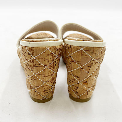  CHANEL Chanel Cork and Patent Leather Sandals, White and Brown, Size 23cm