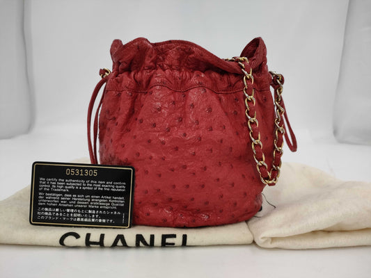 CHANEL Chanel Ostrich Drawstring Shoulder Bag 0531305