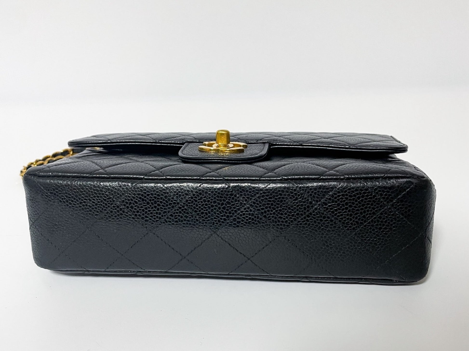 CHANEL Double Flap Caviar Leather Matelasse Black Lambskin Shoulder Bag with Seal
