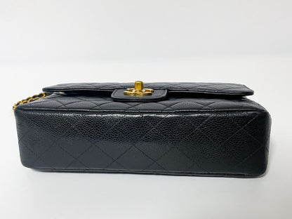 CHANEL Double Flap Caviar Leather Matelasse Black Lambskin Shoulder Bag with Seal