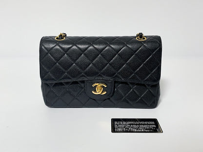 CHANEL Double Flap Caviar Leather Matelasse Black Lambskin Shoulder Bag with Seal