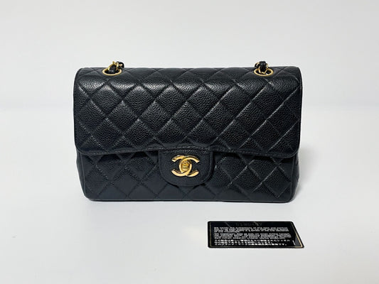 CHANEL Double Flap Caviar Leather Matelasse Black Lambskin Shoulder Bag with Seal