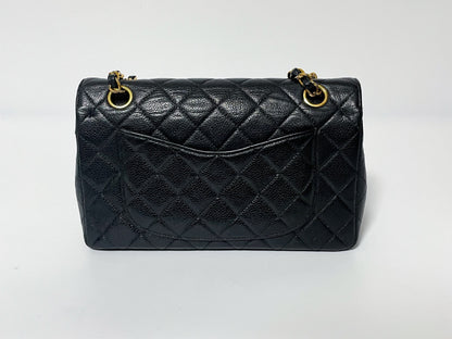 CHANEL Double Flap Caviar Leather Matelasse Black Lambskin Shoulder Bag with Seal