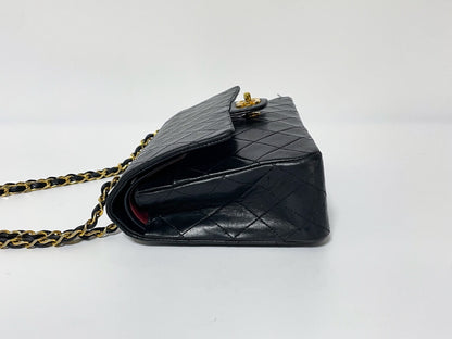 CHANEL Double Flap Matelasse Black Lambskin Shoulder Bag with Seal