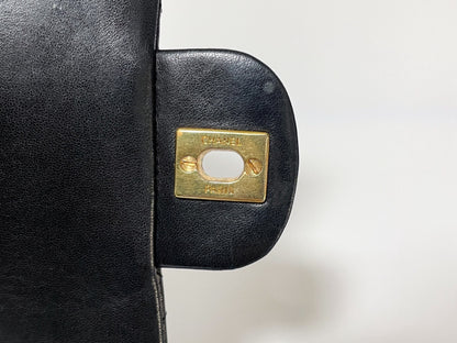 CHANEL Double Flap Matelasse Black Lambskin Shoulder Bag with Seal