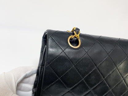 CHANEL Double Flap Matelasse Black Lambskin Shoulder Bag with Seal