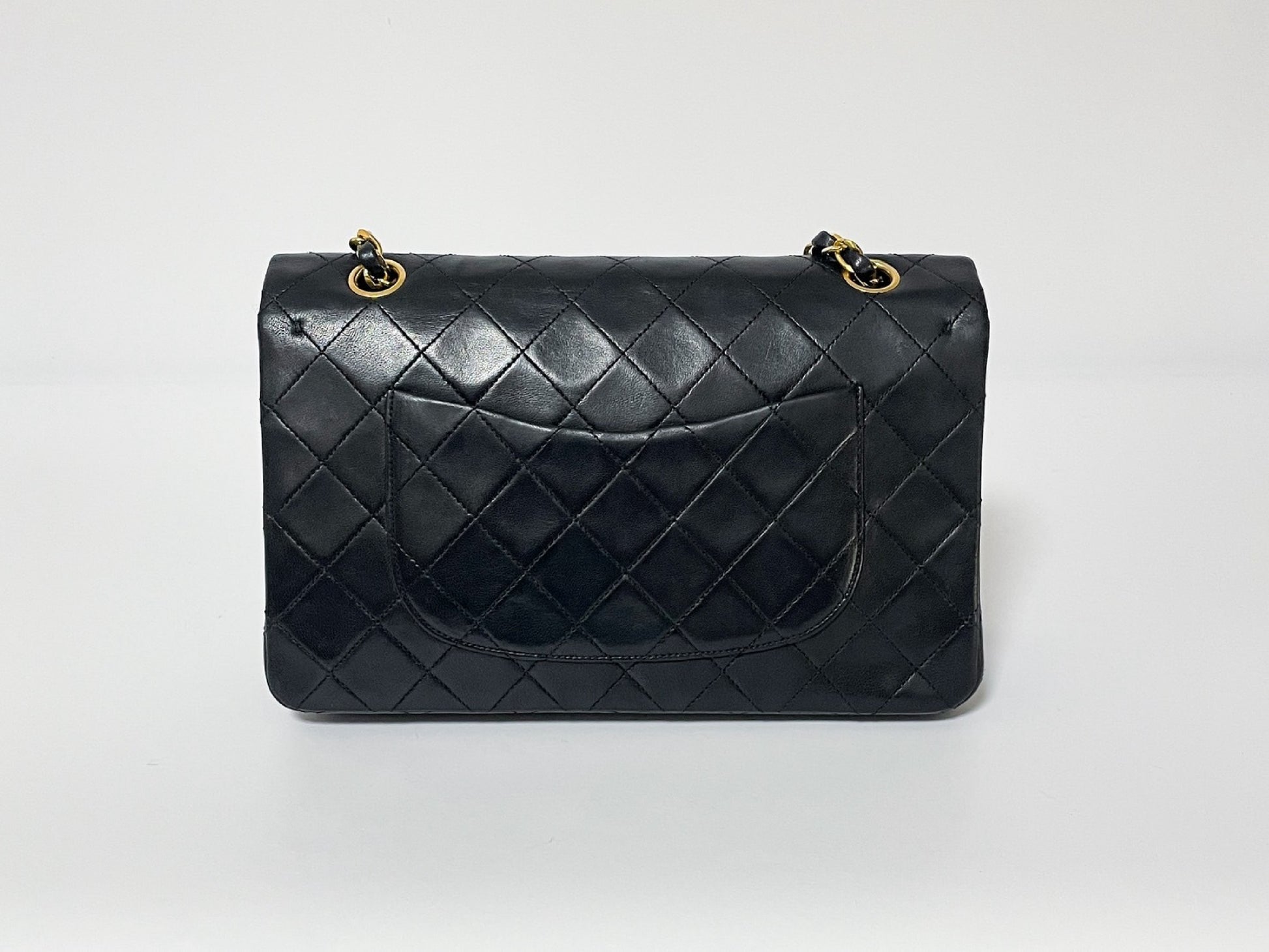 CHANEL Double Flap Matelasse Black Lambskin Shoulder Bag with Seal