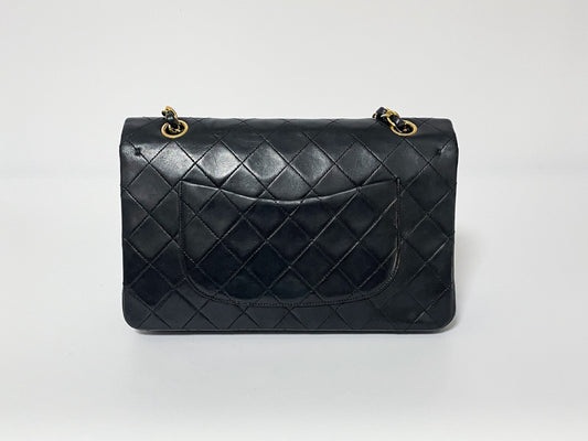 CHANEL Double Flap Matelasse Black Lambskin Shoulder Bag with Seal