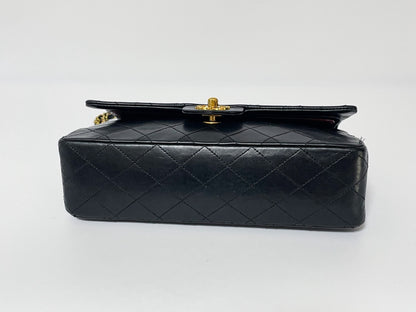 CHANEL Double Flap Matelasse Black Lambskin Shoulder Bag with Seal
