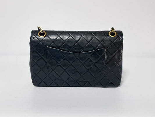 CHANEL Double Flap Matelasse Black Lambskin Shoulder Bag with Seal