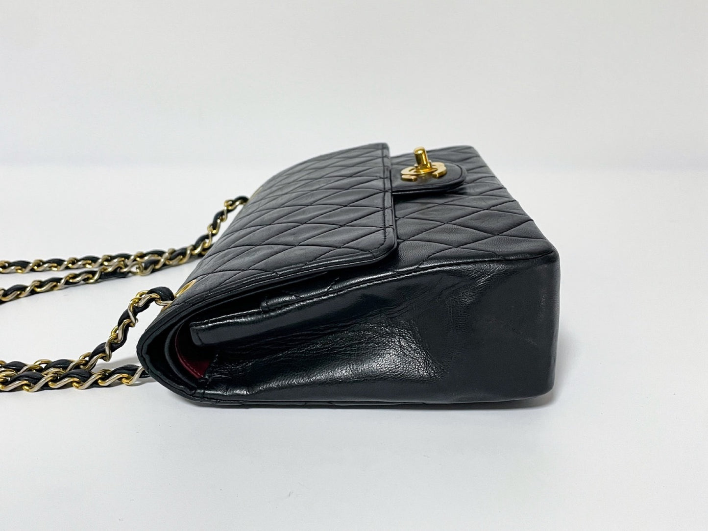 CHANEL Double Flap Matelasse Black Lambskin Shoulder Bag with Seal