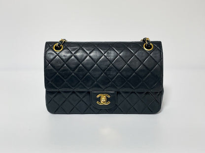 CHANEL Double Flap Matelasse Black Lambskin Shoulder Bag with Seal