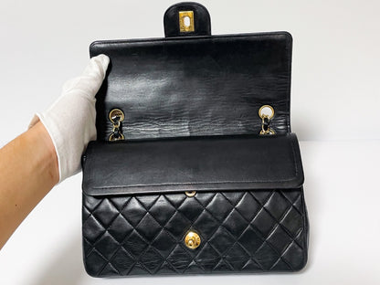 CHANEL Double Flap Matelasse Black Lambskin Shoulder Bag with Seal