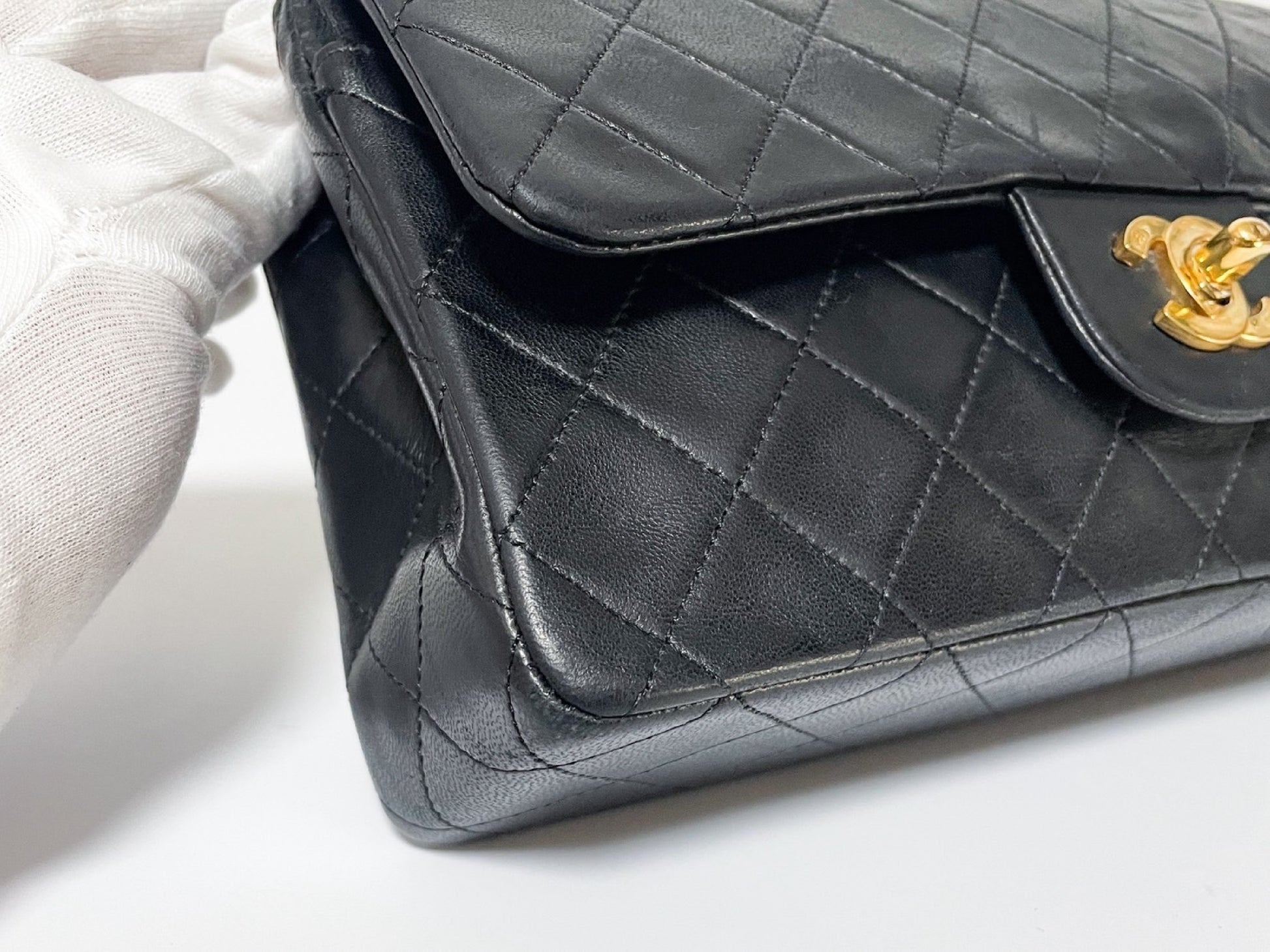 CHANEL Double Flap Matelasse Black Lambskin Shoulder Bag with Seal