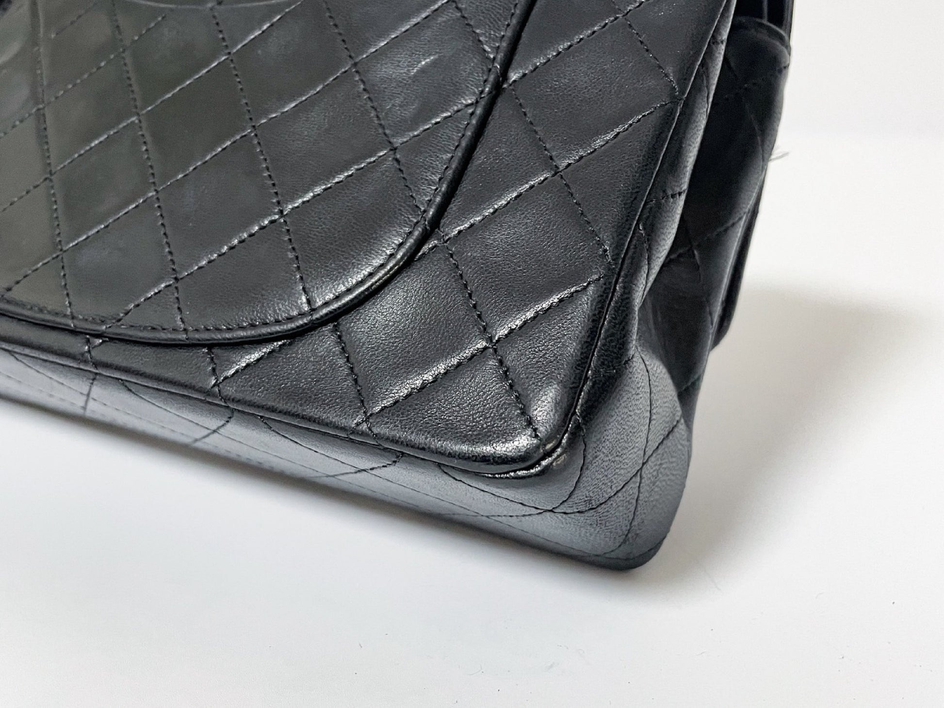 CHANEL Double Flap Matelasse Black Lambskin Shoulder Bag with Seal