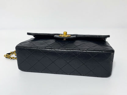 CHANEL Double Flap Matelasse Black Lambskin Shoulder Bag with Seal