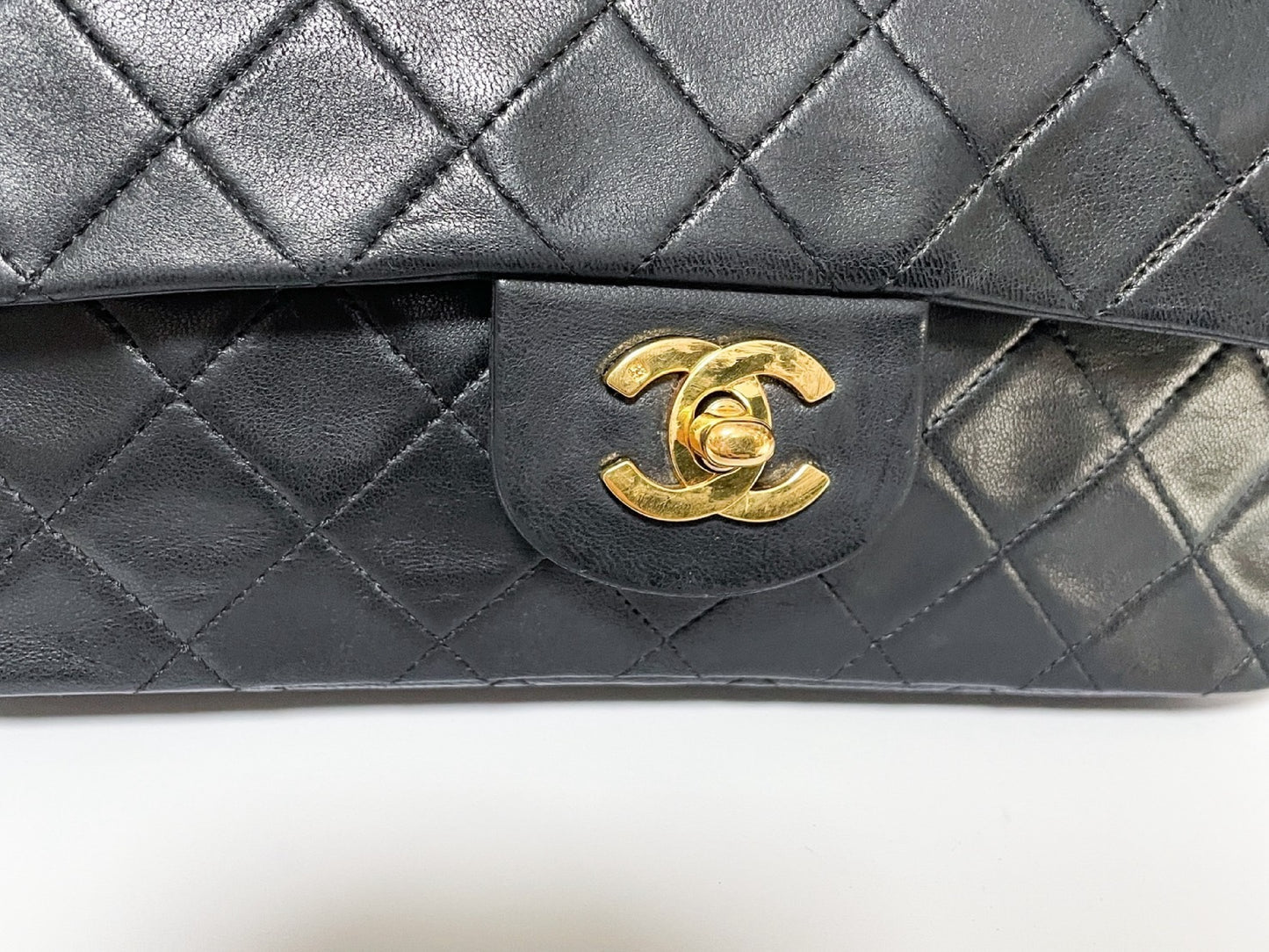 CHANEL Double Flap Matelasse Black Lambskin Shoulder Bag with Seal
