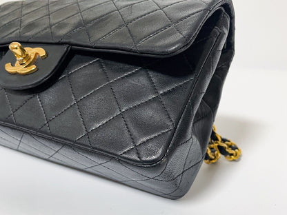 CHANEL Double Flap Matelasse Black Lambskin Shoulder Bag with Seal