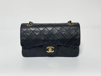 CHANEL Double Flap Matelasse Black Lambskin Shoulder Bag with Seal
