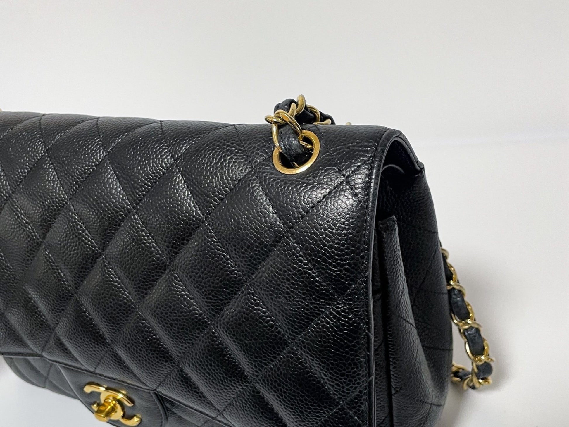 CHANEL Deca Matelasse 30 Caviar Leather Black with Gold Hardware Shoulder Bag