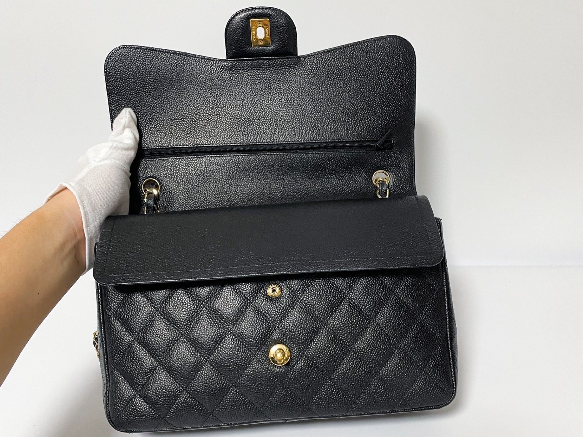 CHANEL Deca Matelasse 30 Caviar Leather Black with Gold Hardware Shoulder Bag