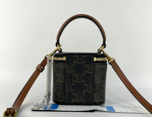 CELINE Triomphe PVC and Leather 2-Way Vanity Bag, Brown, Shoulder Bag