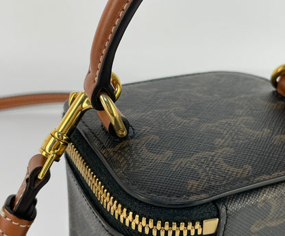 CELINE Triomphe PVC and Leather 2-Way Vanity Bag, Brown, Shoulder Bag