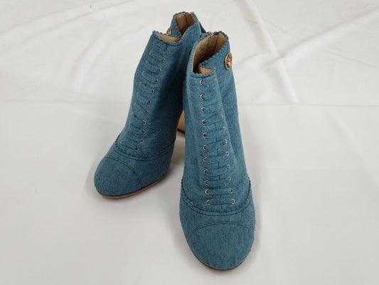 CHANEL CHANEL Women's Shoes Heels Size 38 Blue Gold Color with Dust Bag Other Shoes