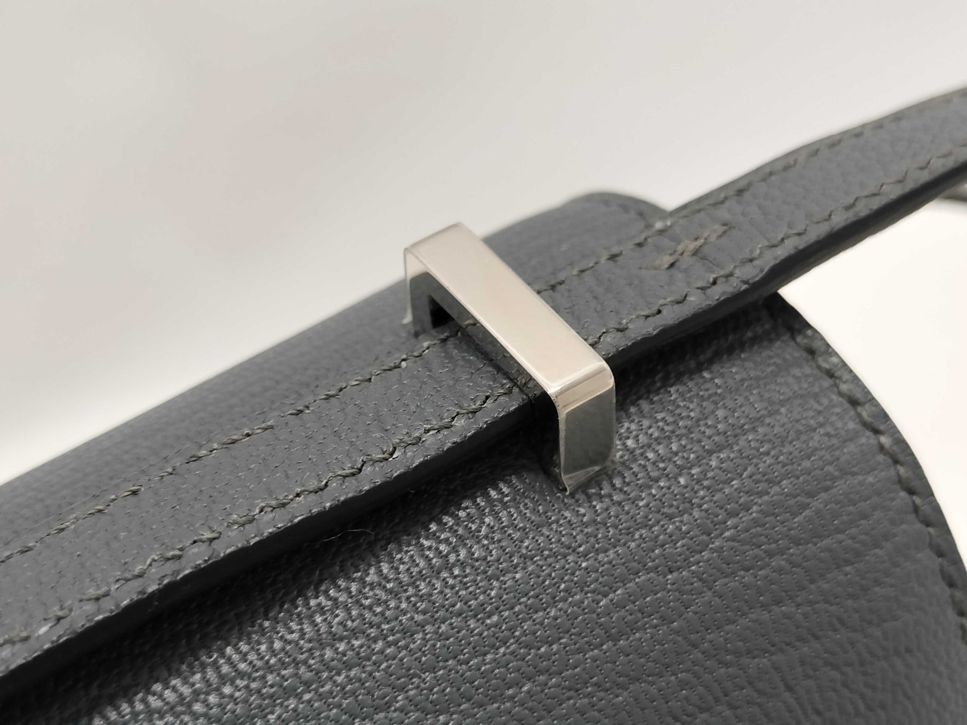 HERMES Constance Mini Chevre Shoulder Bag in Gray with Silver Hardware and K Stamp