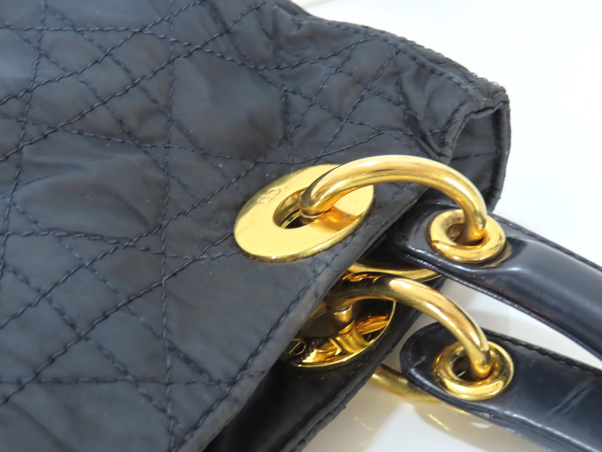 Christian Dior Lady Dior Nylon Handbag Navy