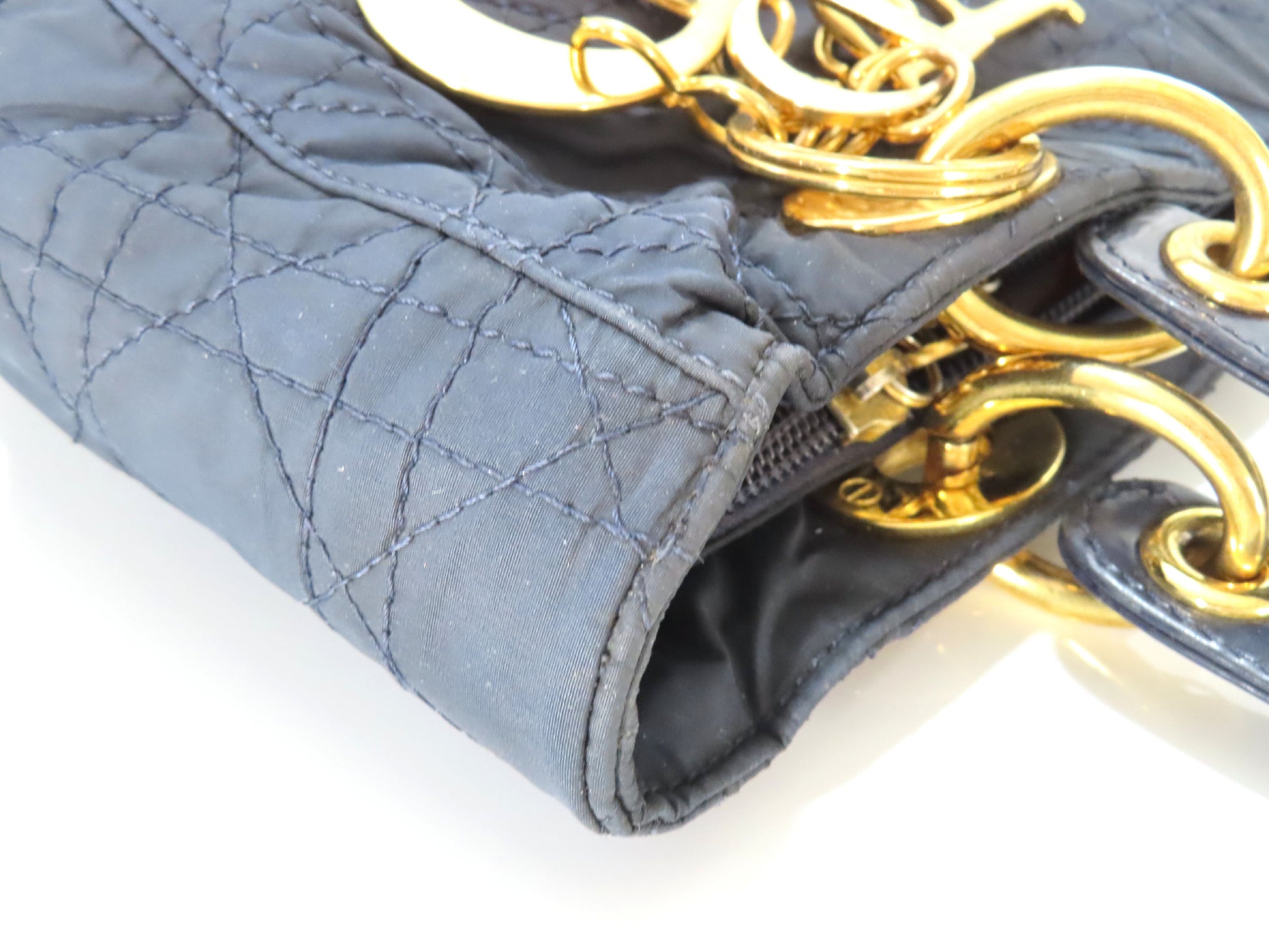Christian Dior Lady Dior Nylon Handbag Navy