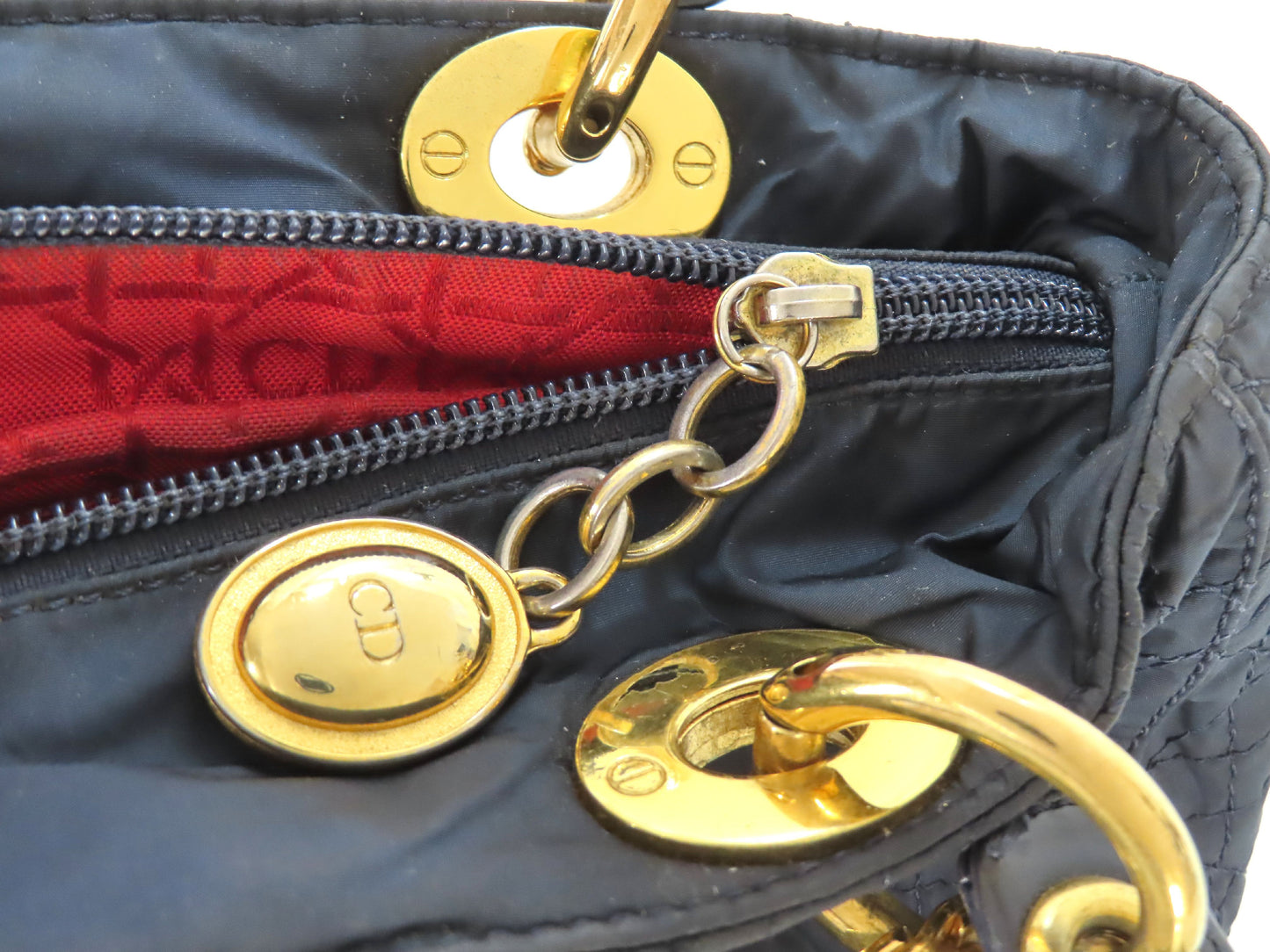 Christian Dior Lady Dior Nylon Handbag Navy