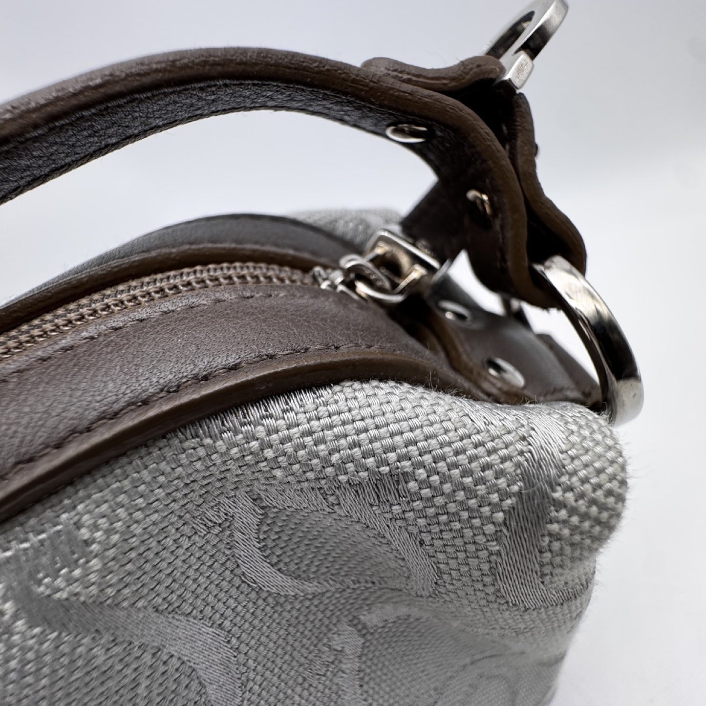 Salvatore Ferragamo gray Gancini handbag with box
